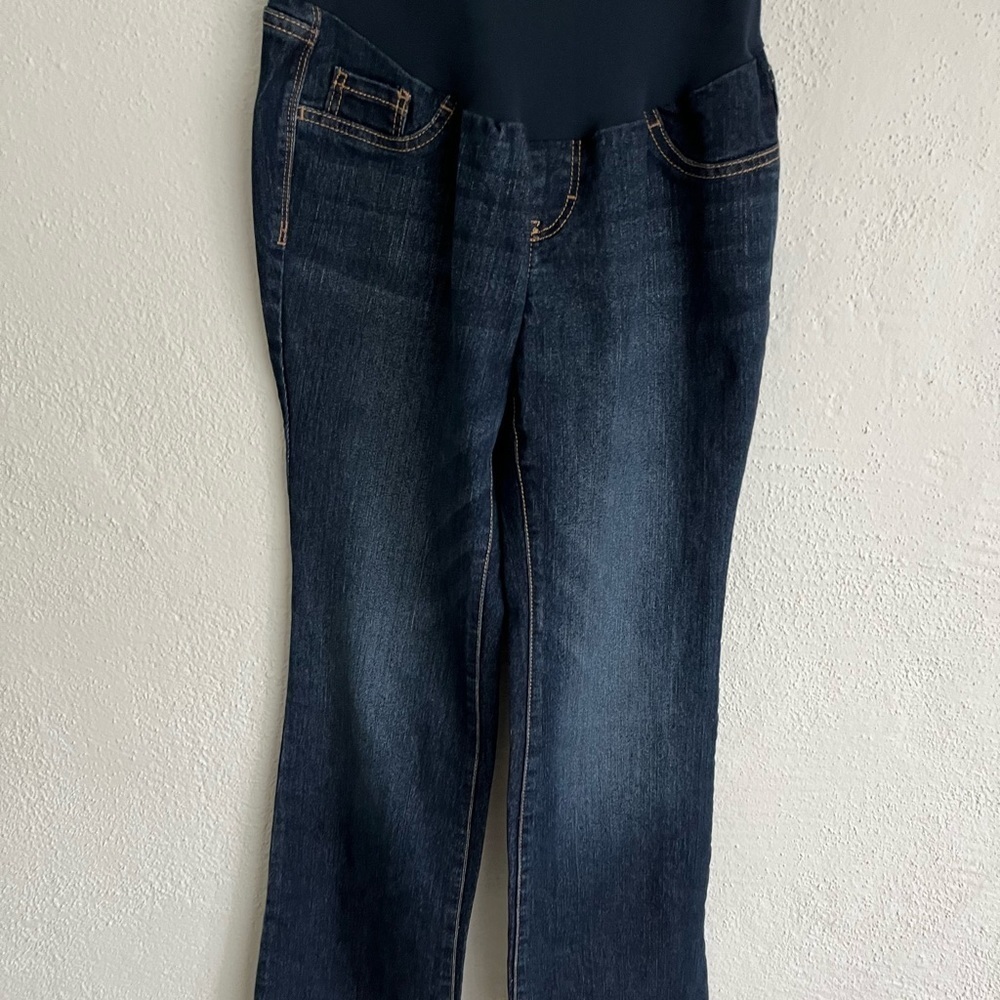 INDIGO Blue Maternity Woman Blue Straight Leg Pockets Jeans, Size Small